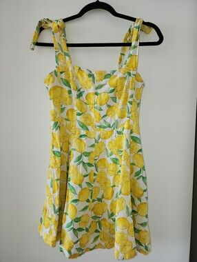 Zara Yellow Lemon Print Sundress with Green Leaf Accents